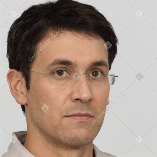 Neutral white adult male with short  brown hair and brown eyes