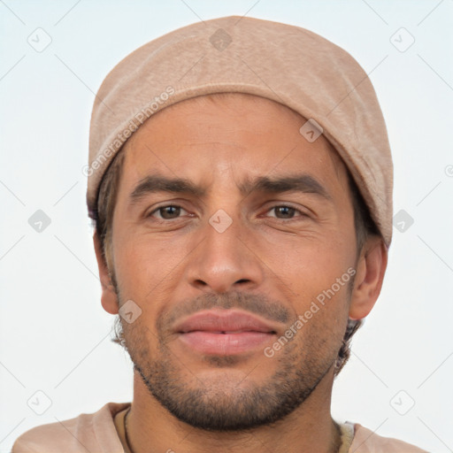 Neutral white adult male with short  brown hair and brown eyes