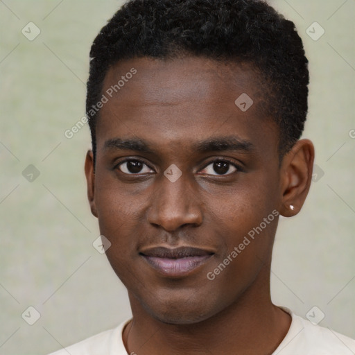 Neutral black young-adult male with short  brown hair and brown eyes