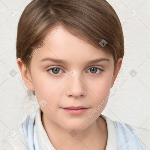 Neutral white child female with short  brown hair and brown eyes