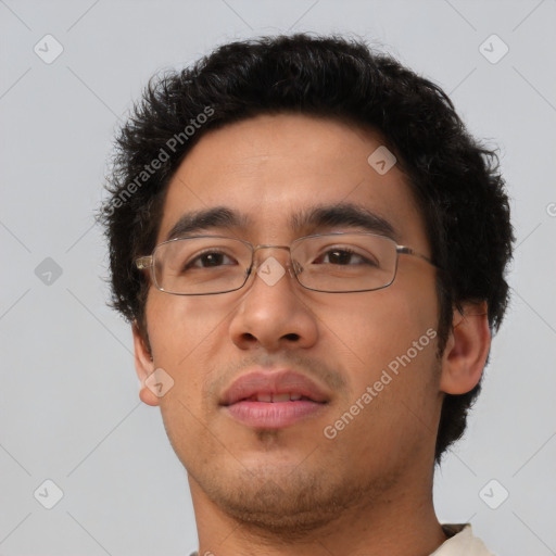 Neutral asian young-adult male with short  brown hair and brown eyes