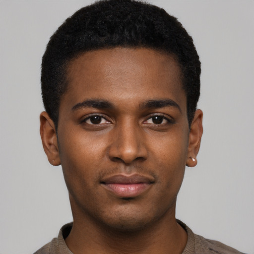 Neutral black young-adult male with short  brown hair and brown eyes