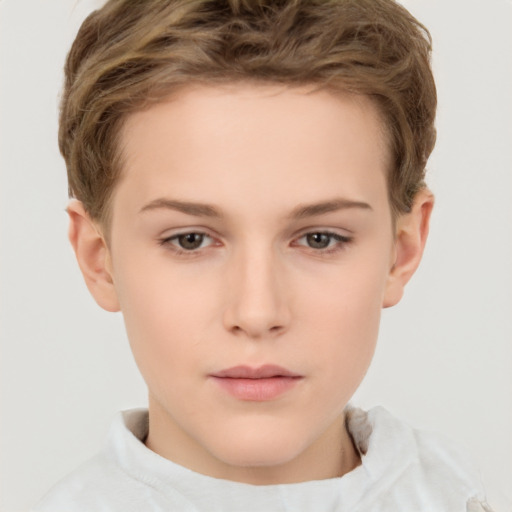 Neutral white child female with short  brown hair and brown eyes