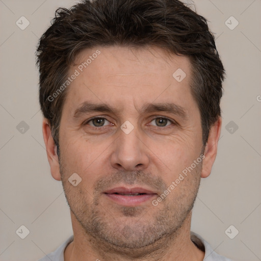 Neutral white adult male with short  brown hair and brown eyes