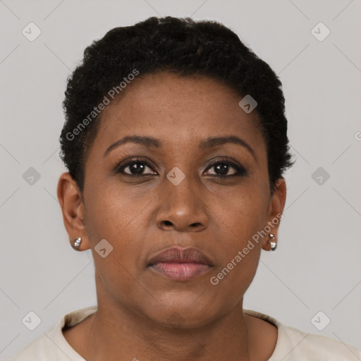 Neutral black young-adult female with short  brown hair and brown eyes