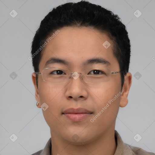 Neutral asian young-adult male with short  brown hair and brown eyes