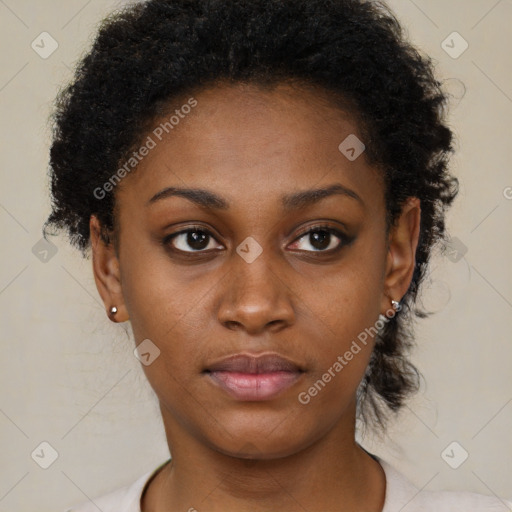 Neutral black young-adult female with short  brown hair and brown eyes