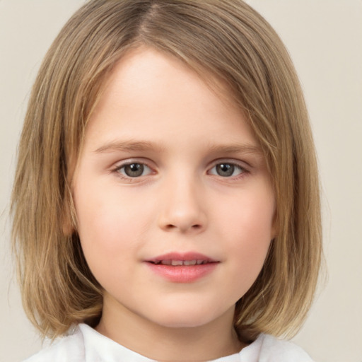 Neutral white child female with medium  brown hair and brown eyes