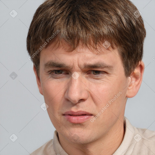 Neutral white adult male with short  brown hair and brown eyes