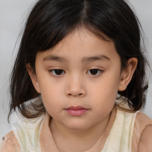 Neutral asian child female with medium  brown hair and brown eyes
