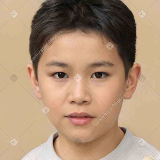 Neutral asian child male with short  brown hair and brown eyes