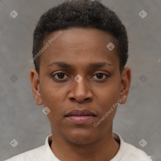 Neutral black young-adult male with short  brown hair and brown eyes