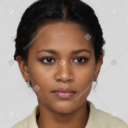 Neutral black young-adult female with short  brown hair and brown eyes