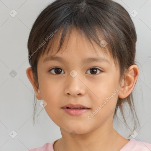 Neutral white child female with medium  brown hair and brown eyes