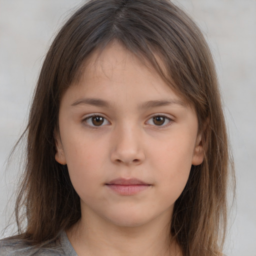 Neutral white child female with long  brown hair and brown eyes