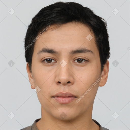 Neutral asian young-adult male with short  black hair and brown eyes