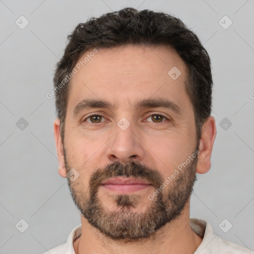 Neutral white adult male with short  brown hair and brown eyes