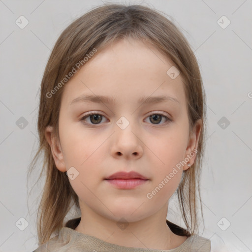 Neutral white child female with medium  brown hair and brown eyes