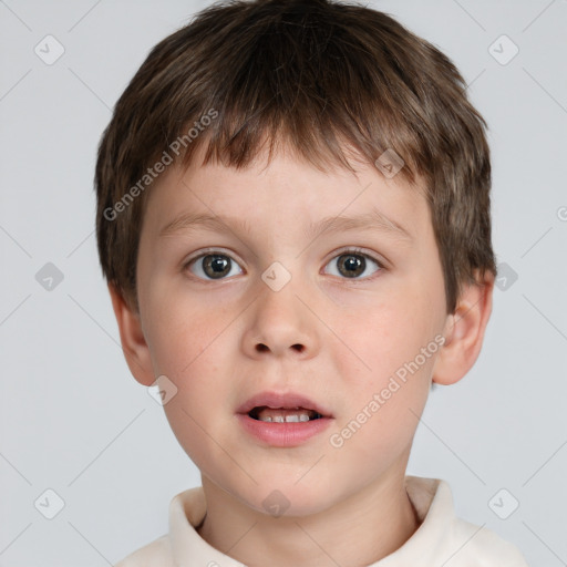 Neutral white child male with short  brown hair and brown eyes