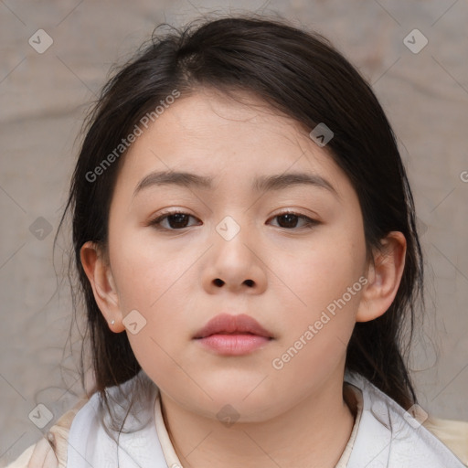 Neutral white child female with medium  brown hair and brown eyes