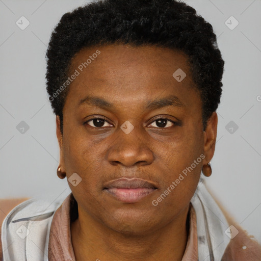 Neutral black young-adult male with short  brown hair and brown eyes