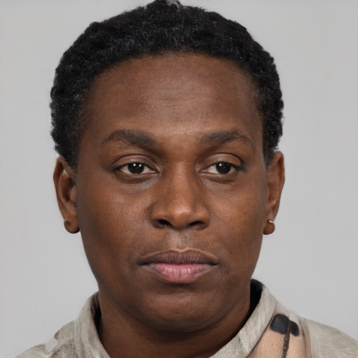 Neutral black young-adult male with short  brown hair and brown eyes