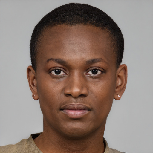 Neutral black young-adult female with short  brown hair and brown eyes