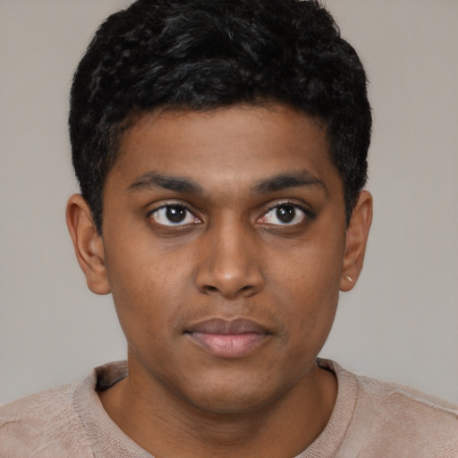 Neutral black young-adult male with short  brown hair and brown eyes