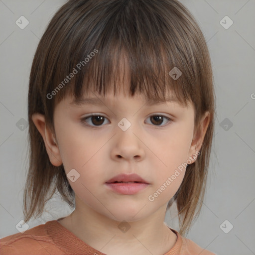 Neutral white child female with medium  brown hair and brown eyes