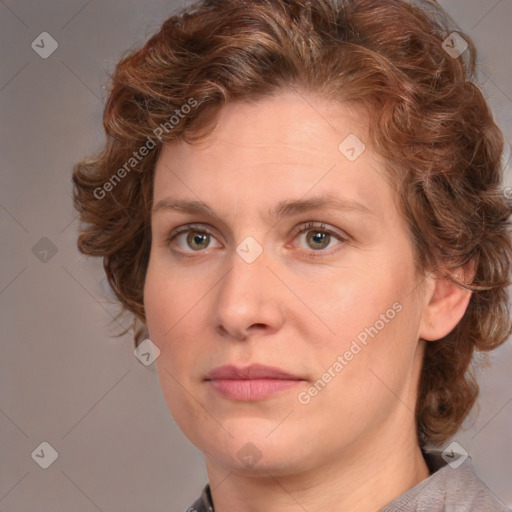 Neutral white adult female with medium  brown hair and brown eyes