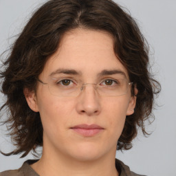 Neutral white adult female with medium  brown hair and brown eyes