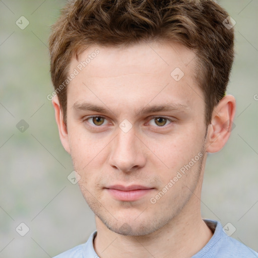 Neutral white young-adult male with short  brown hair and grey eyes