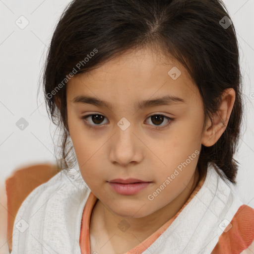 Neutral white child female with medium  brown hair and brown eyes