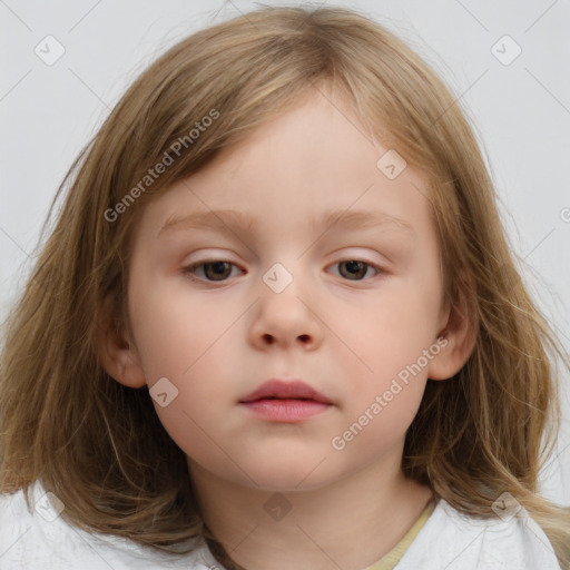 Neutral white child female with medium  brown hair and brown eyes