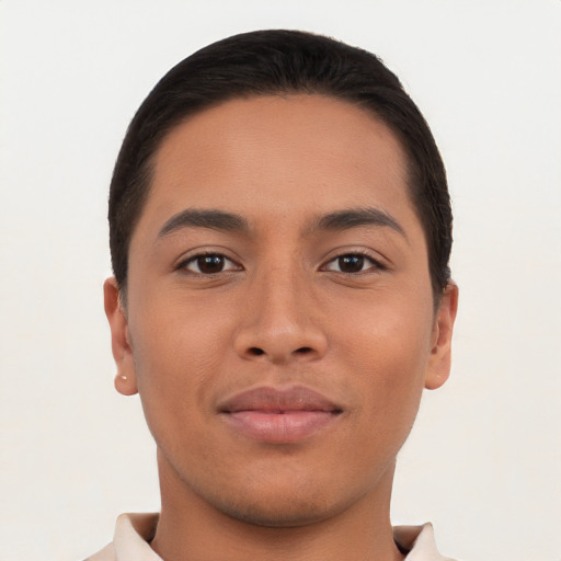 Neutral latino young-adult male with short  brown hair and brown eyes