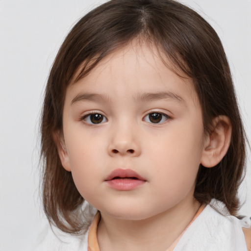 Neutral white child female with medium  brown hair and brown eyes