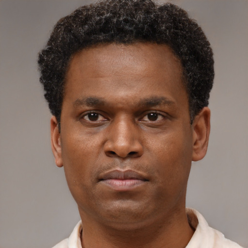 Neutral black young-adult male with short  brown hair and brown eyes