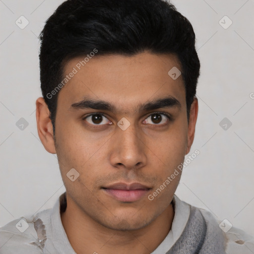 Neutral asian young-adult male with short  black hair and brown eyes