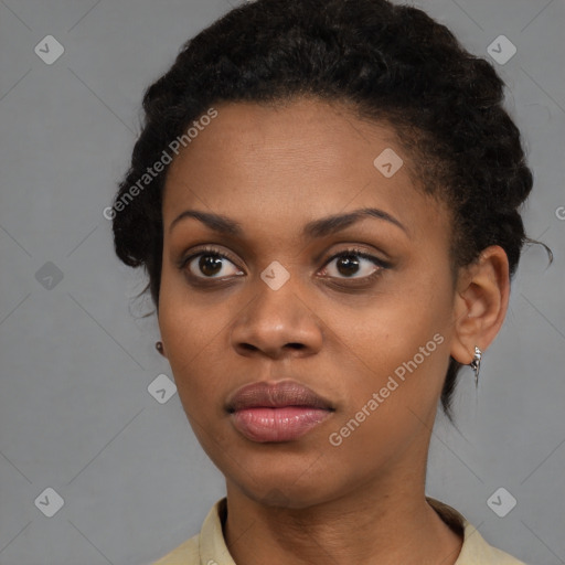 Neutral black young-adult female with short  brown hair and brown eyes