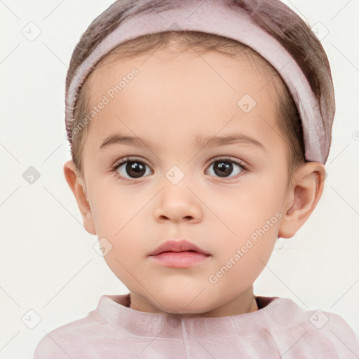 Neutral white child female with short  brown hair and brown eyes