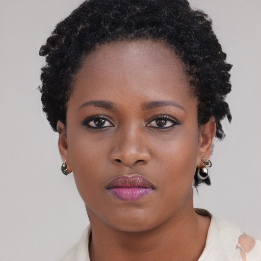 Neutral black young-adult female with short  brown hair and brown eyes