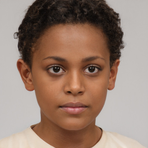 Neutral black child female with short  brown hair and brown eyes