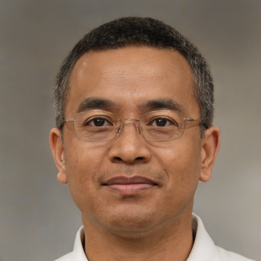Neutral asian adult male with short  brown hair and brown eyes
