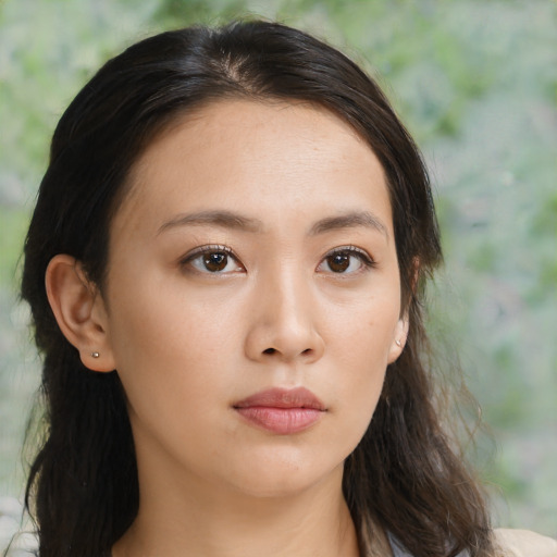 Neutral asian young-adult female with medium  brown hair and brown eyes