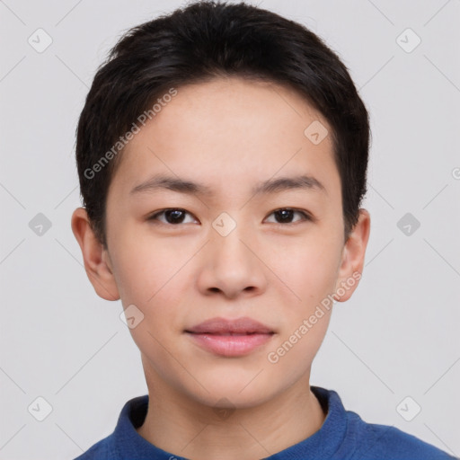 Neutral asian young-adult male with short  brown hair and brown eyes