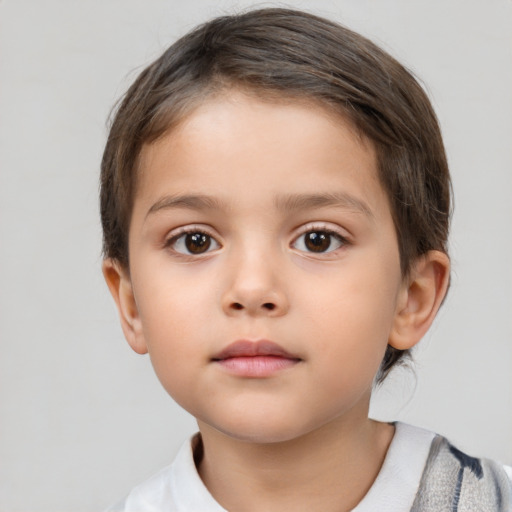 Neutral white child female with short  brown hair and brown eyes