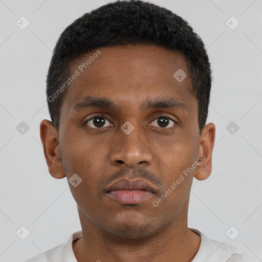 Neutral black young-adult male with short  brown hair and brown eyes