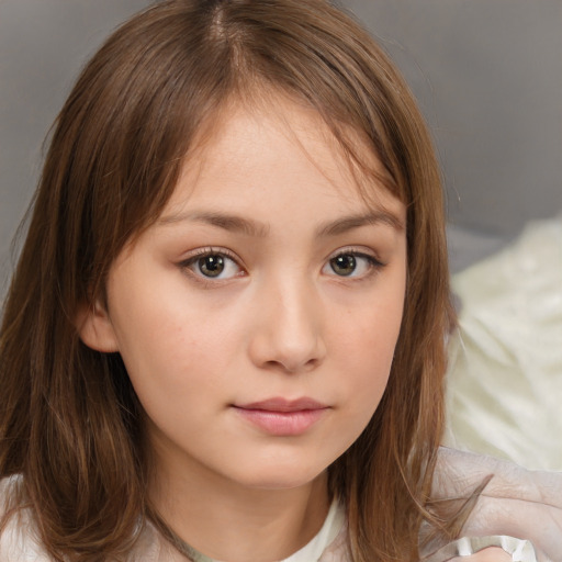 Neutral white child female with medium  brown hair and brown eyes