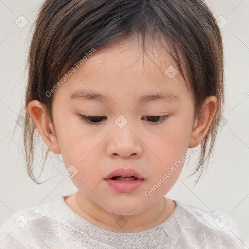 Neutral white child female with medium  brown hair and brown eyes