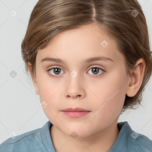 Neutral white child female with medium  brown hair and brown eyes